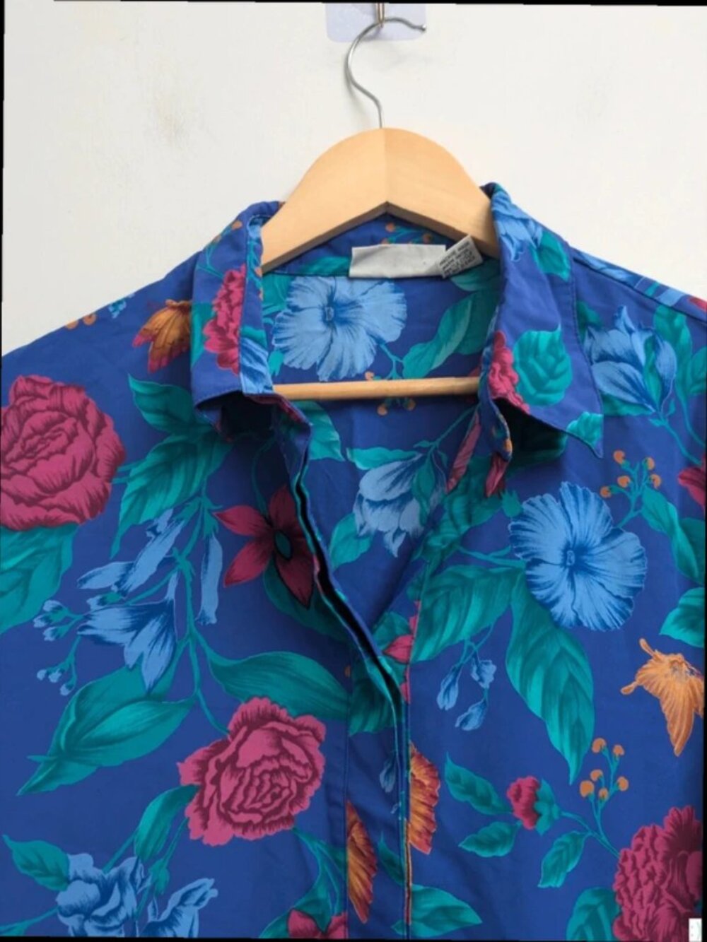 Vintage 90s Purple Floral Blouse Bold Botanical Summer 10 - Picture 5 of 5